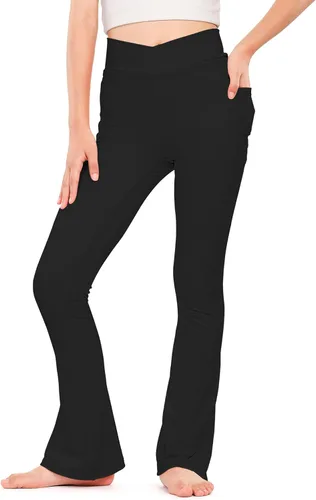 HASMES Leggings acampanados para niñas, pantalones de yoga con cintura alta, pantalones casuales de baile, pantalones deportivos para niños,