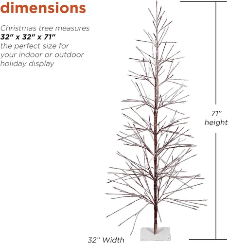 Miniatura 3 de Alpine Corporation Árbol de Navidad artificial marrón flocado de 71 pulgadas de alto con 296 luces LED blancas cálidas, decoración navideña