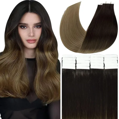 Miniatura 25 de Anrosa Extensiones de cabello humano real de 20 pulgadas, extensiones de cabello humano lacio de doble cara, color negro azabache, 1.76 oz, 20