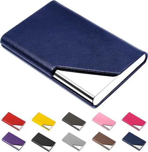 Miniatura 11 de Padike Soporte para tarjetas de visita, funda de cuero mejorada, tarjetero de bolsillo para hombres o mujeres, soporte delgado de metal para Y-BU