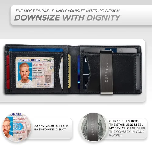 Miniatura 28 de Suavell Billeteras delgadas de cuero para hombres. Cartera con clip para dinero. Cartera de perfil bajo RFID Cartera minimalista