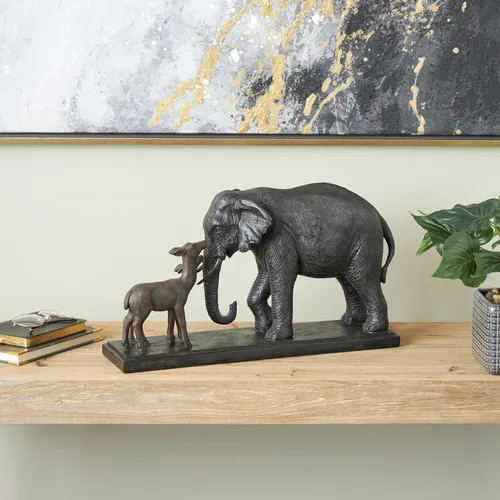 Miniatura 2 de Deco 79 Escultura Decorativa de Elefante de Resina Caminando, Estatua de Decoración para el Hogar con Ciervo Marrón Oscuro, Figura Decorativa de 20