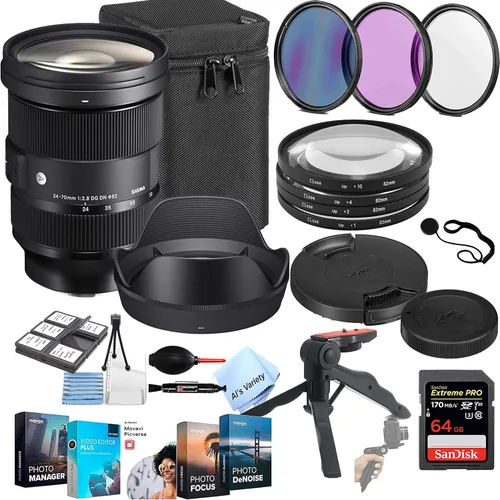 Sigma 0.945-2.756 in f/2.8 DG DN Art Lens para Sony E W/Extreme Pro SD Card, software de edición de fotos, + más (27 piezas)