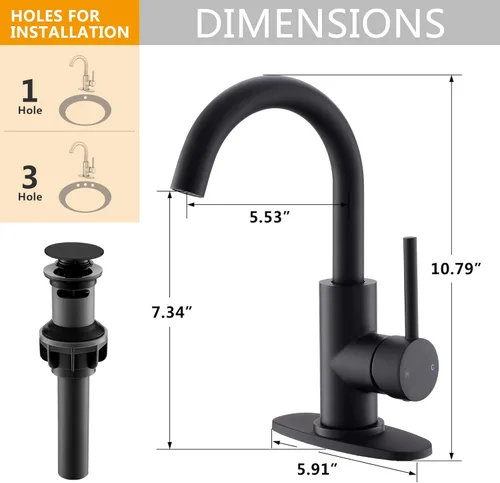 Miniatura 6 de Grifo de lavabo de baño de una sola manija, grifo de fregadero de barra giratoria de 360° con placa de cubierta, juego central de 4 pulgadas, grifo