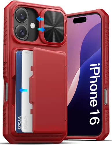 Miniatura 84 de ATATOO Funda para iPhone 17, tarjetero integrado (almacena 3-5 tarjetas) y funda para cámara deslizante y bloqueo RFID, protección de grado militar