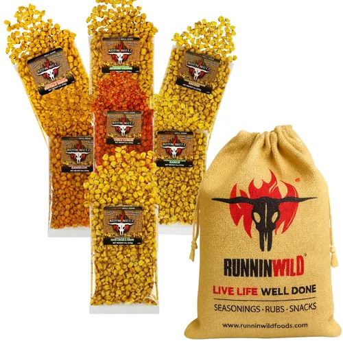 Miniatura 15 de Ranch, BBQ, granos de maíz crujientes salados Paquete variado de maíz tostado suave y crujiente Runnin' Wild Foods 1.5 libras en total