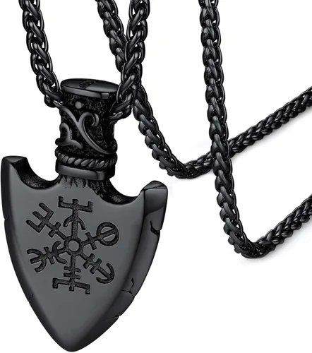 FaithHeart Collar con colgante de runas vikingas nórdicas, martillo de Thor, brújula nórdica, Odín, cuervo, para hombres y mujeres, con embalaje