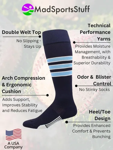 Miniatura 2 de MadSportsStuff Dugout - Calcetines de sóftbol de 3 rayas (varios colores)