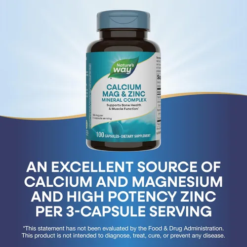 Miniatura 5 de Nature's Way Complejo mineral de calcio, magnesio y zinc, apoya la salud ósea y la función muscular*, apoyo inmunológico*, 765 mg por porción de 3