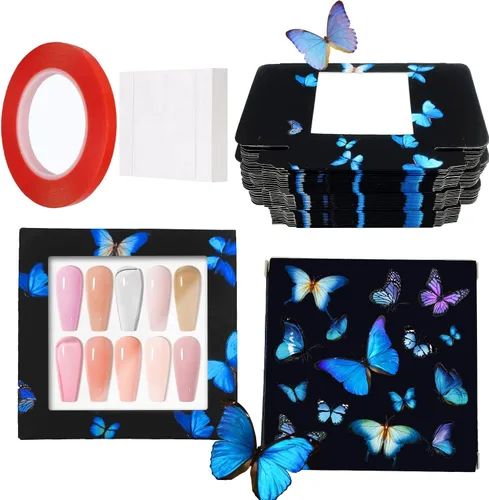 Miniatura 9 de 71 Piezas Caja de Embalaje Vacía de Uñas a Presión 35 Piezas Papeles de Fondo Blanco y 1 Cinta Adhesiva de Doble Cara, Juego de Caja Vacía de Uñas