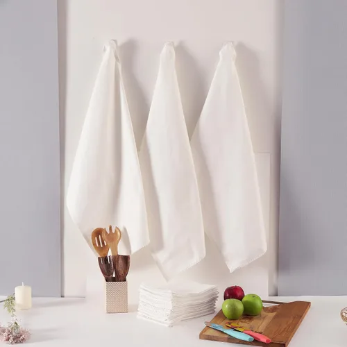 Miniatura 5 de TARAN LIVING Juego de toallas de cocina blancas de 18 x 28 pulgadas, paquete de 6 paños de cocina de tela de algodón, suaves y absorbentes, lavables