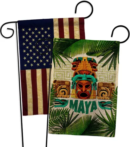 Paquete de bandera Maya de arpillera para jardín, regional, México, Estados Unidos, México, Estados Unidos, Área particular, vintage, apliques de
