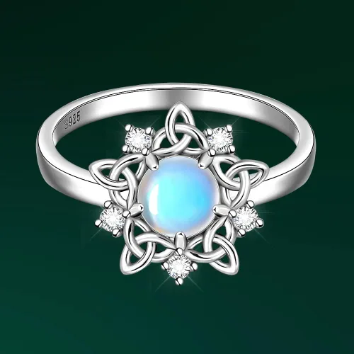 Miniatura 2 de Anillo de piedra lunar con nudo celta, piedra de nacimiento de junio, anillos de compromiso celta de eternidad, anillos de compromiso para mujer