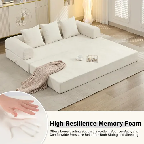 Miniatura 4 de Sofá de compresión, sofá cama convertible, sofá modular con almohada, cómodo sofá de tela de felpilla con espuma viscoelástica, sofá de piso