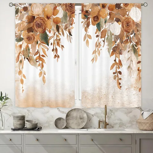 Miniatura 6 de Cortinas rústicas de cocina con girasoles de 27.5 pulgadas de ancho x 39 pulgadas de alto, bolsillo para cortinero, diseño de flores de búfalo