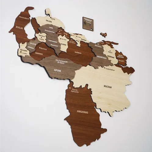 Colorfull Worlds Nuevo mapa de Venezuela 3D de madera multicapa, regalo para amigo venezolano, decoración de pared de madera de Venezuela, mapa para