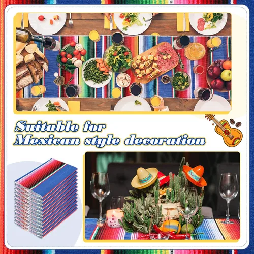 Miniatura 3 de 24 piezas de camino de mesa de sarape mexicano tejido a mano con flecos de algodón, camino de mesa colorido a rayas mexicanas para decoraciones