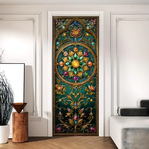Miniatura 13 de Enchanted Secret - Mural para puerta de jardín, despegar y pegar, cubiertas decorativas de puerta de arco floral talladas vintage, adhesivo