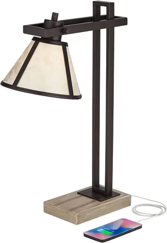 Miniatura 3 de Franklin Iron Works Maricopa - Lámpara de mesa rústica de escritorio con USB y toma de corriente alterna en la base de 21.25 pulgadas, pantalla
