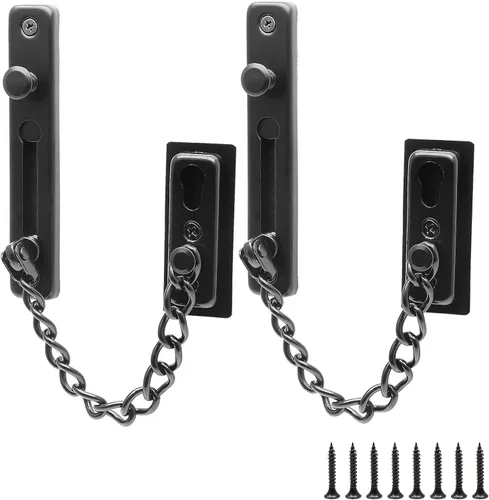 Bonsicoky Paquete de 2 cerraduras de cadena de puerta con resorte, protector de cadena de seguridad de acero inoxidable, cerradura de prensa Negro