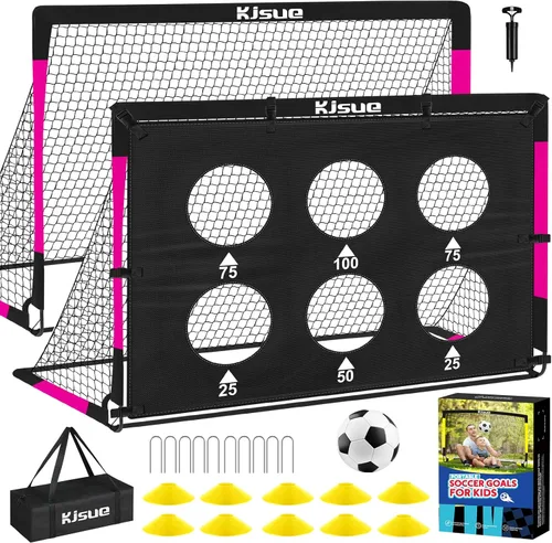 Miniatura 12 de Juego de portería de fútbol infantil para patio trasero – 2 porterías de fútbol de 6 x 4 pies, equipo de entrenamiento, red de fútbol para niños