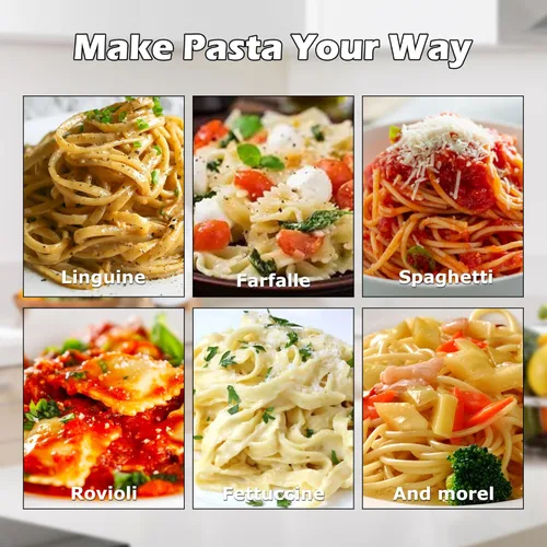 Miniatura 8 de Máquina para hacer pasta con 7 ajustes de grosor ajustables, máquina manual de fideos de acero inoxidable, rodillo de pasta y cortadores con mango