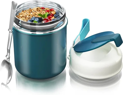 Miniatura 10 de Termo para comida caliente para niños, 15.8 onzas, recipiente de sopa a prueba de fugas, tarro de comida aislado de boca ancha con cuchara plegable