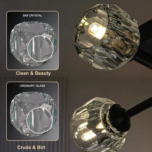 Miniatura 3 de Sputnik - Lámpara de techo semiempotrada de cristal negro de 4 luces, lámpara industrial para cocina, dormitorio, sala de estar, pasillo, bombilla