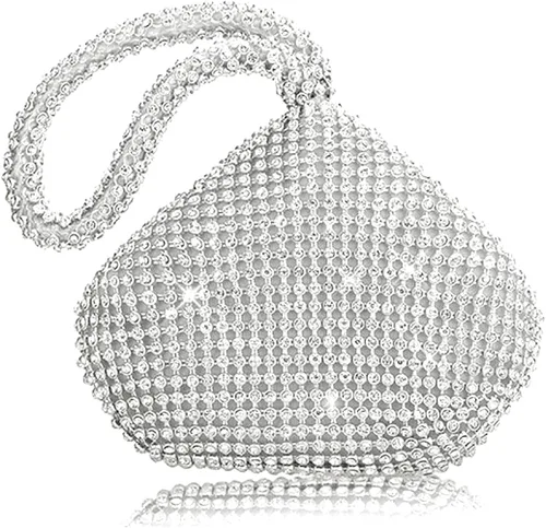 VISTATROY Bolso de noche para mujer, con diamantes de imitación brillantes, triangular, cadena de diseñador, bolso de mano para fiesta, graduación,