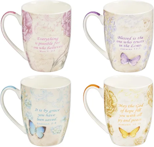 Miniatura 3 de Juego de tazas de cerámica Christian Art Gifts - Mariposas (juego de 4)
