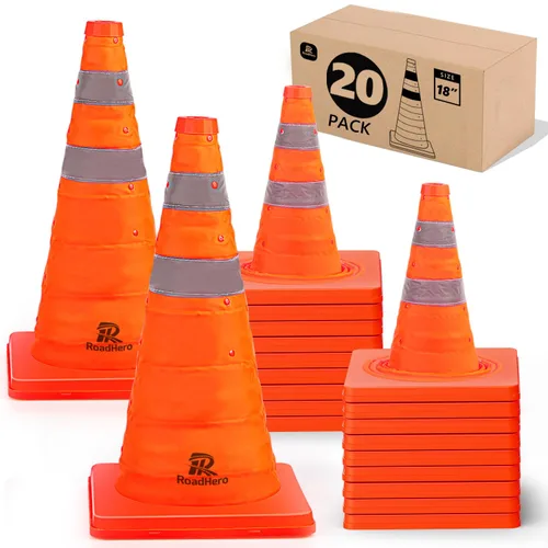 Miniatura 12 de RoadHero Paquete de 4 conos plegables de seguridad de tráfico de 28 pulgadas, conos emergentes multiusos con collar reflectante para seguridad vial