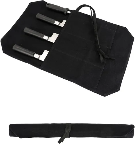 Miniatura 4 de Bolsa de rollo para cuchillos de chef Hersent, funda portátil para cuchillos de chef con 4 ranuras, bolsa de almacenamiento para viajes, el mejor