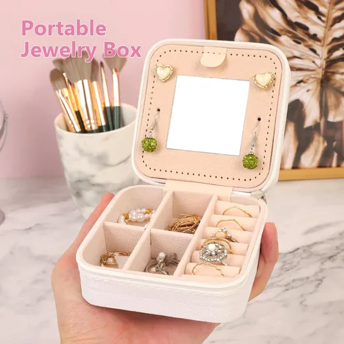 Miniatura 5 de FUNARTY Organizador de joyas de viaje, pequeño joyero, organizador de joyas, regalos para mujeres y niñas, caja organizadora de joyas de aretes