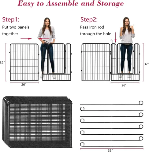 Miniatura 6 de Corralito para perros, 32 pulgadas, 10 paneles cerca para perros de exterior, corral para perros de interior antióxido, corral para mascotas