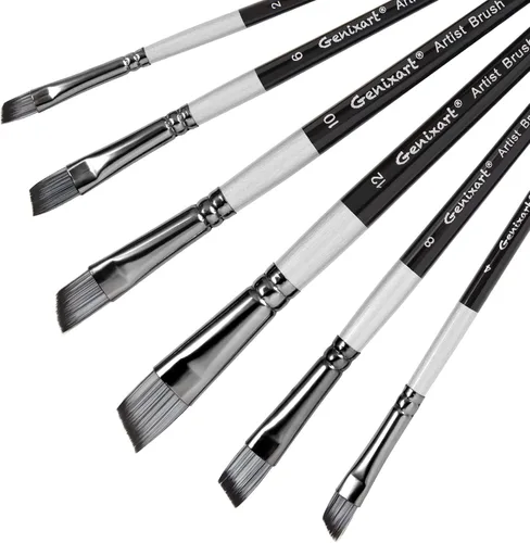 Juego de Pinceles Angulares, 6 Piezas de Pinceles Angulares para Pintura Acrílica, Óleo, Acuarela, Gouache, Cerdas de Nailon Premium Pincel Angular