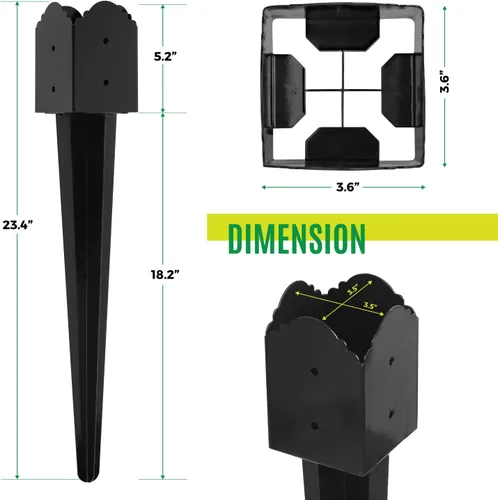 Miniatura 2 de Anclaje de poste de valla de 4"x4", anclaje de poste de valla de metal resistente con punta de 24"x4"x4" para buzón, comedero de pájaros, Paquete