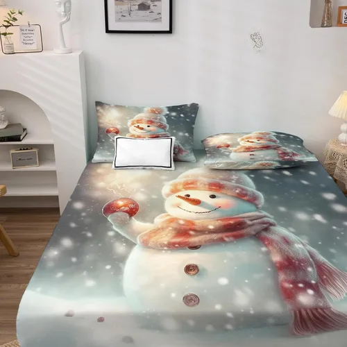 Miniatura 3 de Juego de sábanas de Navidad tamaño individual, sábanas de microfibra suave y bolsillo profundo, sábanas y fundas de almohada estampadas sin arrugas