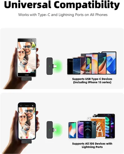 Miniatura 6 de Rythflo Micrófono Lavalier inalámbrico para iPhone Android PC con cancelación de ruido, transmisión de 100 pies, duración de la batería de 18 horas
