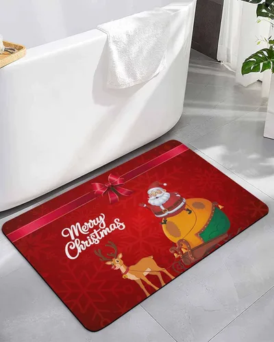 Miniatura 12 de Alfombra de baño de Santa para bañera, antideslizante, de secado rápido y absorbente, tierra de diatomeas, fregadero, cocina, sala de estar, Santa