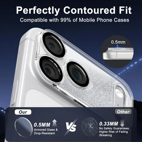 Miniatura 2 de surundo Protector de cámara para iPhone 17 Pro, diseño de purpurina brillante que fluye líquido, funda para teléfono con arena movediza y protección