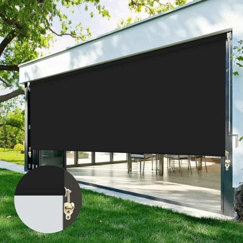 ZY Blinds Persianas opacas para exteriores, sin cordones, de tela negra impermeable, para exteriores, protección contra la luz solar, pantalla de
