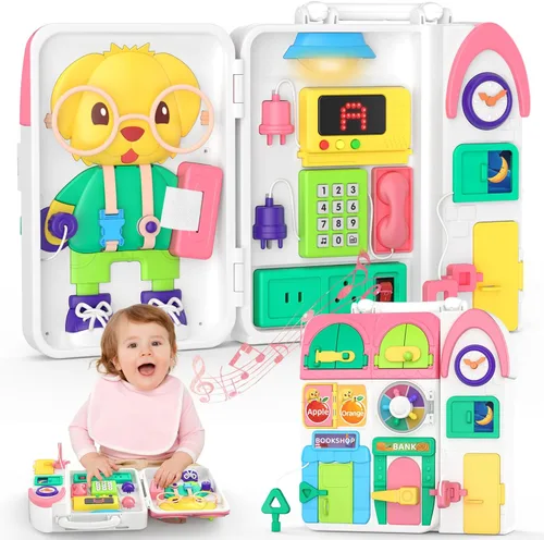 Miniatura 8 de Juguetes para niños pequeños de 1-2 años, tablero ocupado musical Montessori, juguete educativo temprano para niños pequeños de 1-3 años, juguete