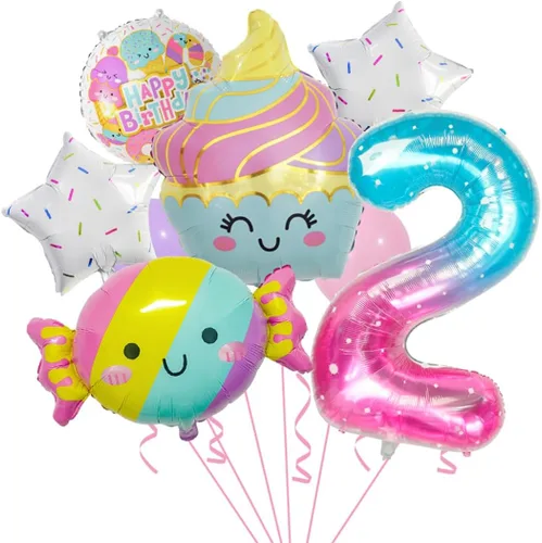 Miniatura 9 de 10 globos de caramelo, globos de gran número, helados, dulces, Sundae, globos de aluminio para niñas, suministros de decoración de fiesta