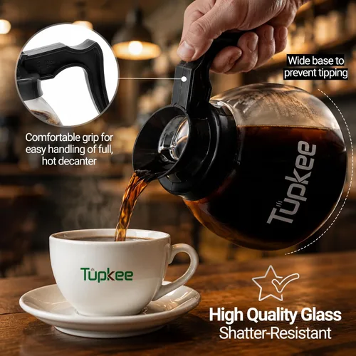 Miniatura 2 de Cafetera de repuesto de vidrio – Jarra de decantador de restaurante comercial resistente a los golpes, 64 onzas, 12 tazas, juego de 2 – 1 negro y 1
