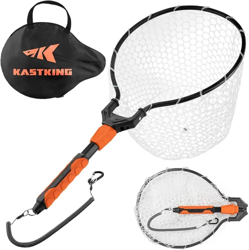 Miniatura 10 de KastKing Titanet Red de Pesca, Mango de Aluminio Duradero, Agarre Antideslizante de Alta Visibilidad, Bolsa Compacta y Cordón, Ideal para Kayak