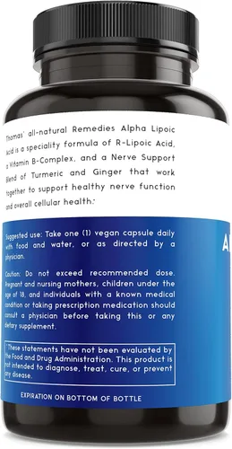 Miniatura 5 de Thomas' all-natural Remedies Ácido alfa lipoico 600 mg, 120 cápsulas con vitaminas B, vegano, sin rellenos