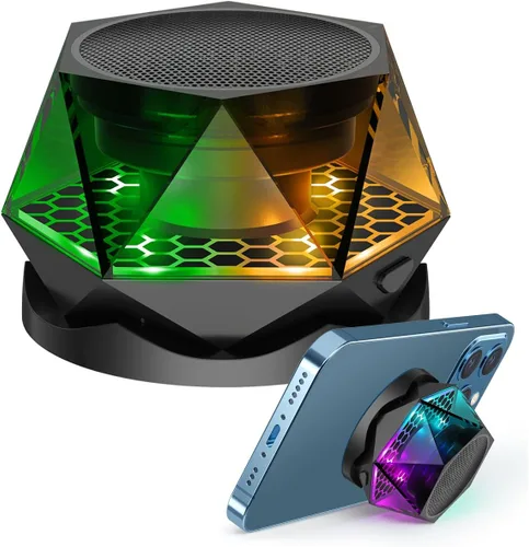 EGKimBa Altavoz Bluetooth de diamante magnético, pequeño altavoz inalámbrico con espectáculo de luz de color RGB múltiple, soporte portátil para