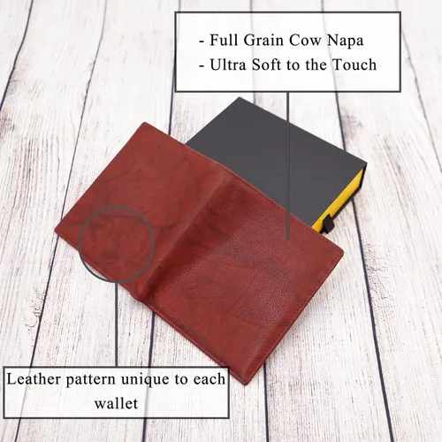 Miniatura 3 de ag wallets Billetera de cuero de napa RFID para hombre con 2 ventanas de identificación, billetera grande para hombre, billetera plegable