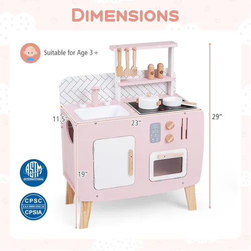 Miniatura 7 de Costzon Juego de cocina para niños, juguete interactivo para niños pequeños con horno, estufa, fregadero, grifo, espacio de almacenamiento