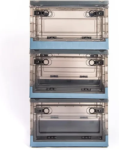 Miniatura 17 de Paquete de 3 contenedores de almacenamiento de apertura lateral, tapa apilable plegable, fácil de ordenar con caja de almacenamiento, ideal